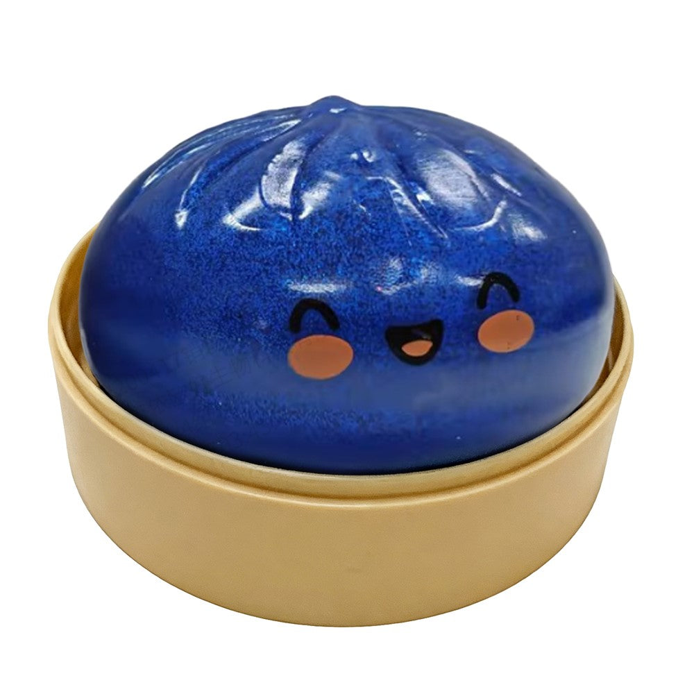 DOWMOO Blue Steamed Bun Shape Squeeze Toy with Steamer Box Stress Relief Toy for Adult Kids