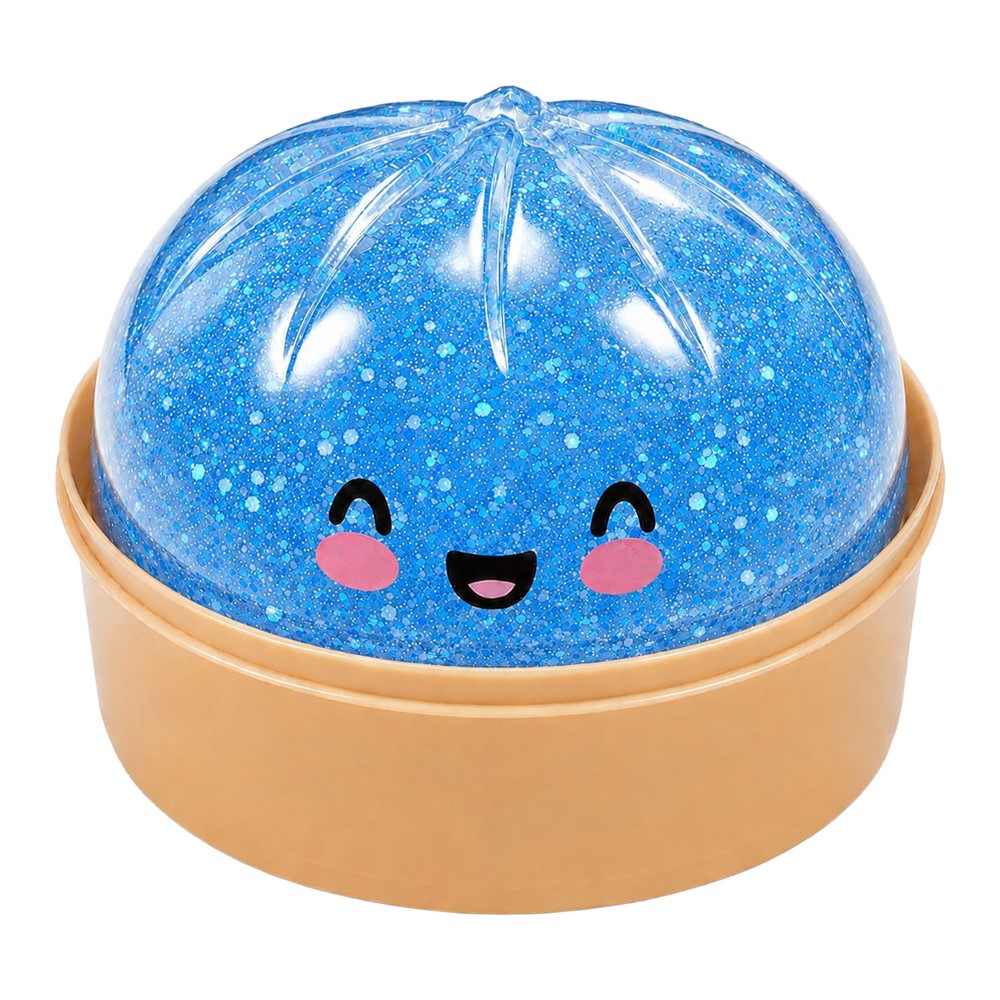 DOWMOO Blue Sequins Steamed Bun Shape Squeeze Toy with Steamer Box Stress Relief Toy for Adult Kids