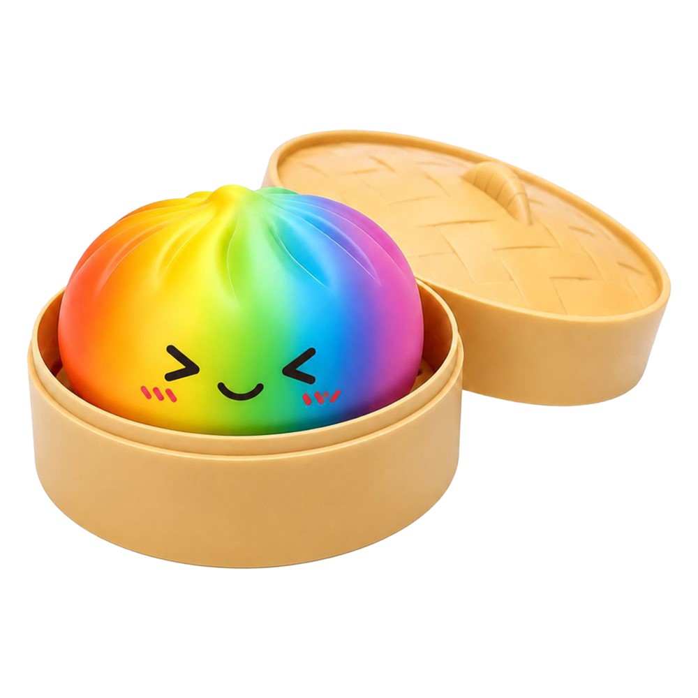 DOWMOO Rainbow Steamed Bun Shape Squeeze Toy with Steamer Box Stress Relief Toy for Adult Kids