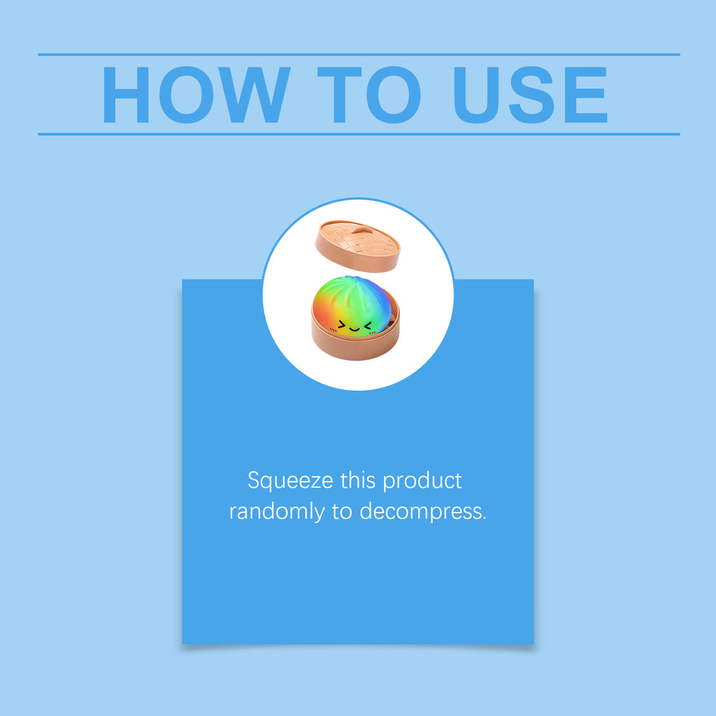 DOWMOO Rainbow Steamed Bun Shape Squeeze Toy with Steamer Box Stress Relief Toy for Adult Kids