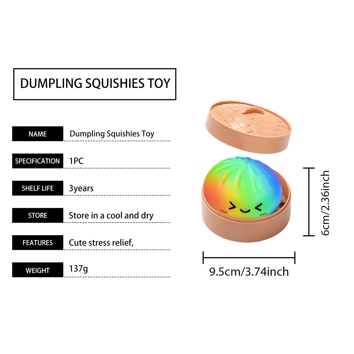 DOWMOO Rainbow Steamed Bun Shape Squeeze Toy with Steamer Box Stress Relief Toy for Adult Kids