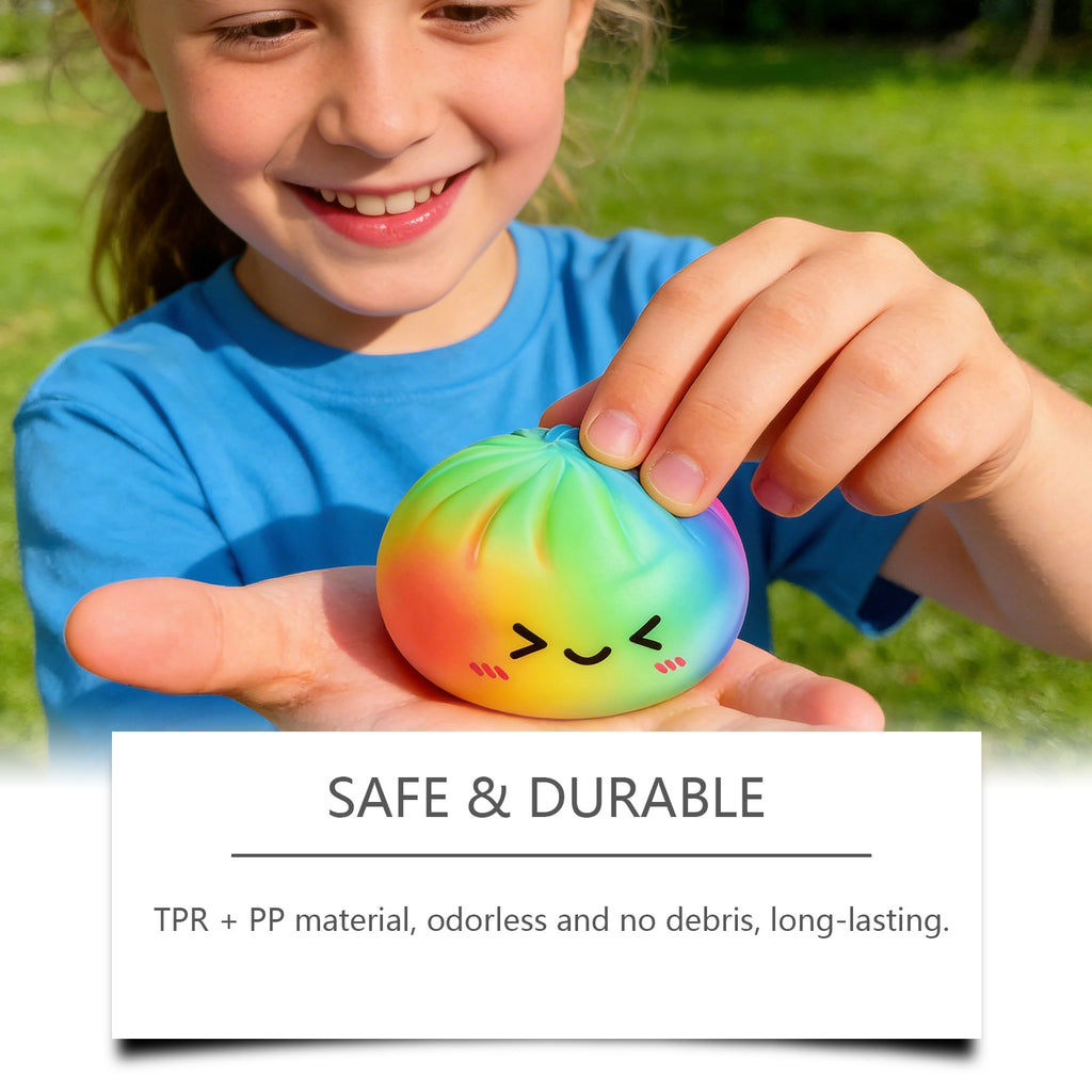 DOWMOO Rainbow Steamed Bun Shape Squeeze Toy with Steamer Box Stress Relief Toy for Adult Kids