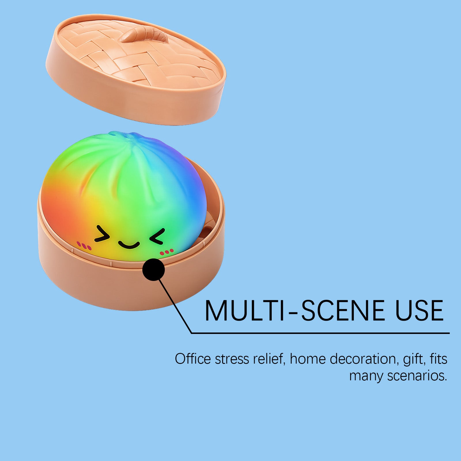 DOWMOO Rainbow Steamed Bun Shape Squeeze Toy with Steamer Box Stress Relief Toy for Adult Kids
