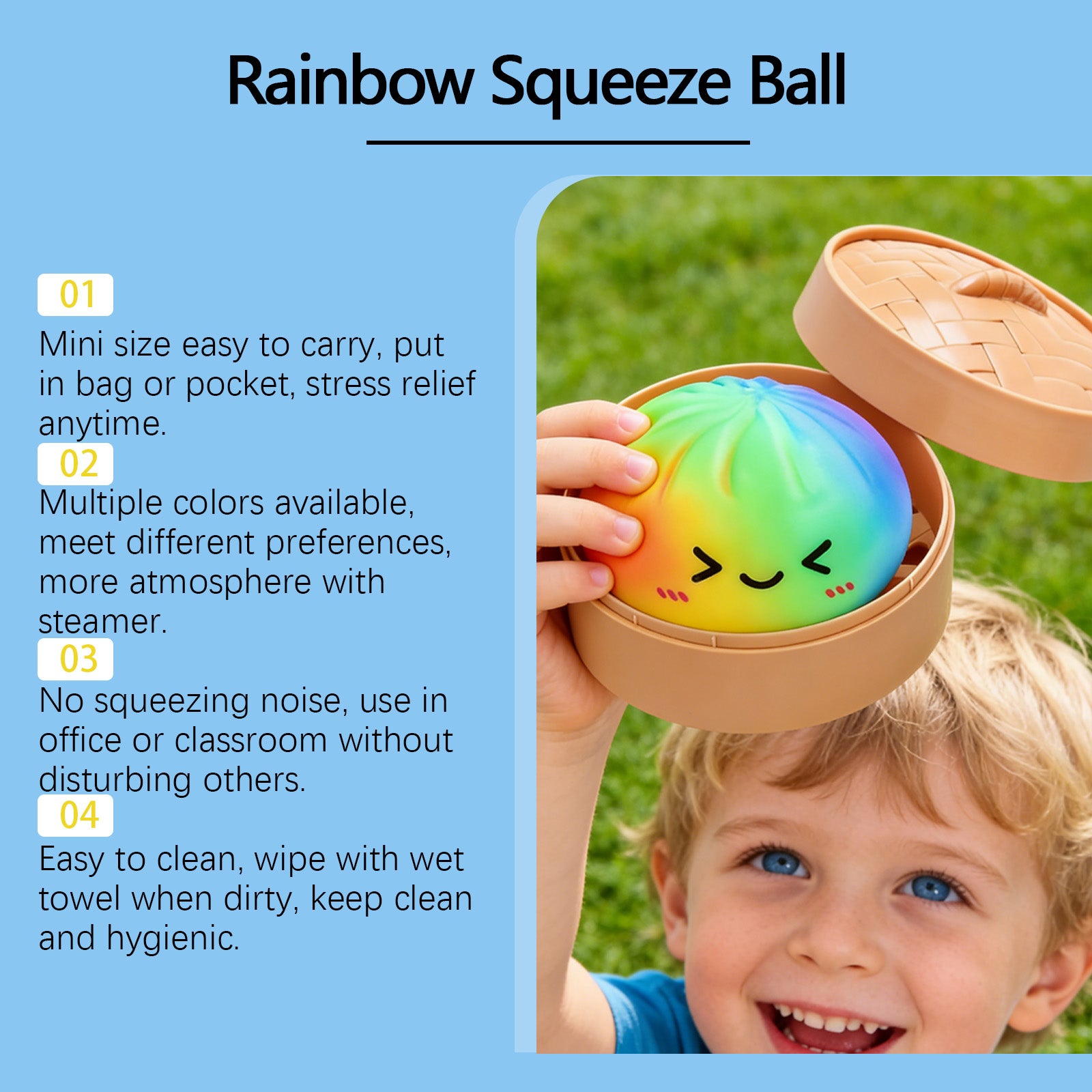 DOWMOO Rainbow Steamed Bun Shape Squeeze Toy with Steamer Box Stress Relief Toy for Adult Kids