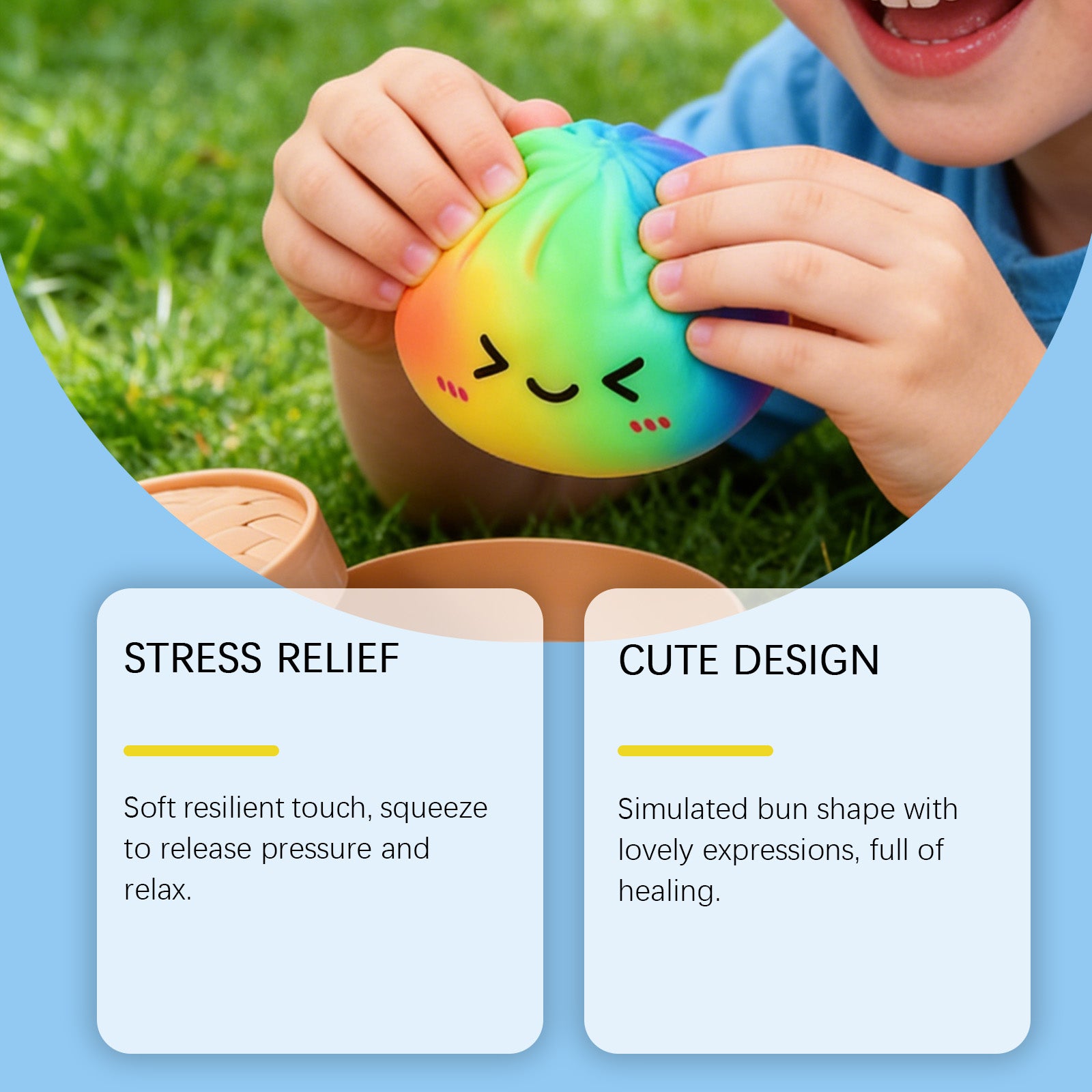 DOWMOO Rainbow Steamed Bun Shape Squeeze Toy with Steamer Box Stress Relief Toy for Adult Kids