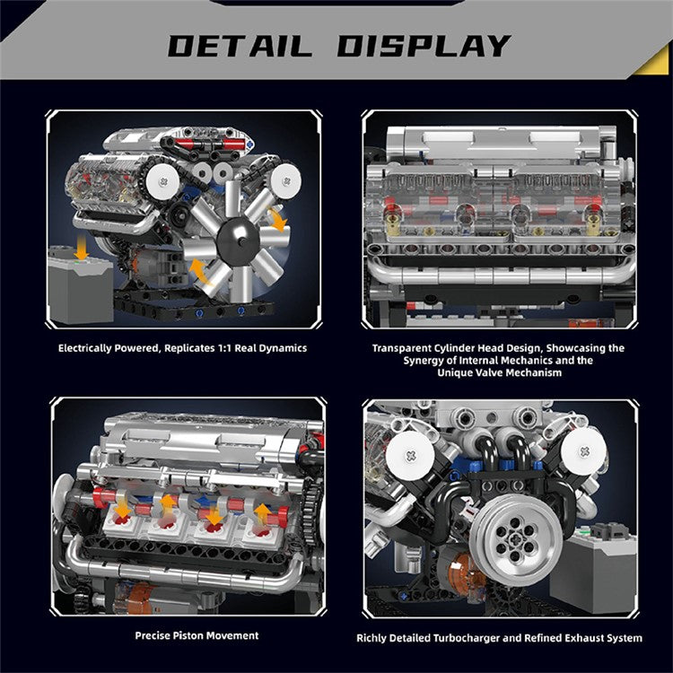10088 V8 Engine Model Kit with Electric Power DIY Assembly Educational Toy for Kids  /  Car Enthusiasts