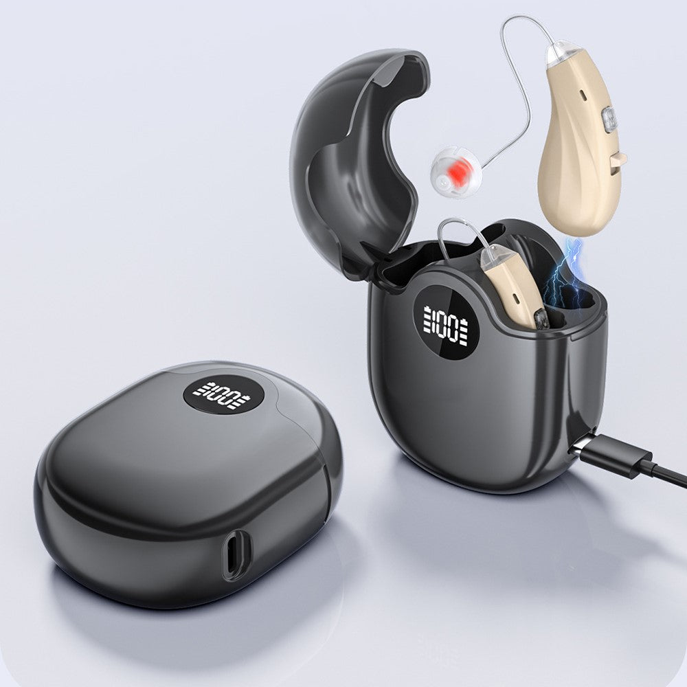 GM-362 RIC Invisible Hearing Aid Rechargeable Behind-the-Ear 16-Channel Digital Voice Sound Amplifier with Charging Case for Elderly