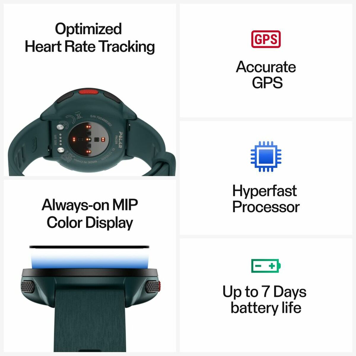 Smartklocka med stegräknare för löpning Polar Pacer 45 mm Grön