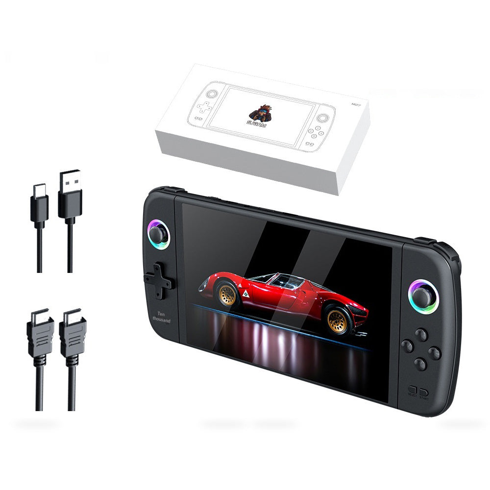 M27 7 Inch IPS Screen Handheld Game Console HD Output 20000+ Classic Games RGB Lighting Gamepad, with 64GB TF Card