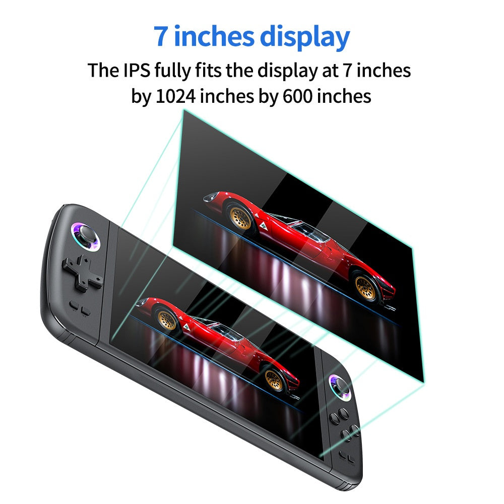 M27 7 Inch IPS Screen Handheld Game Console HD Output 20000+ Classic Games RGB Lighting Gamepad, with 64GB TF Card