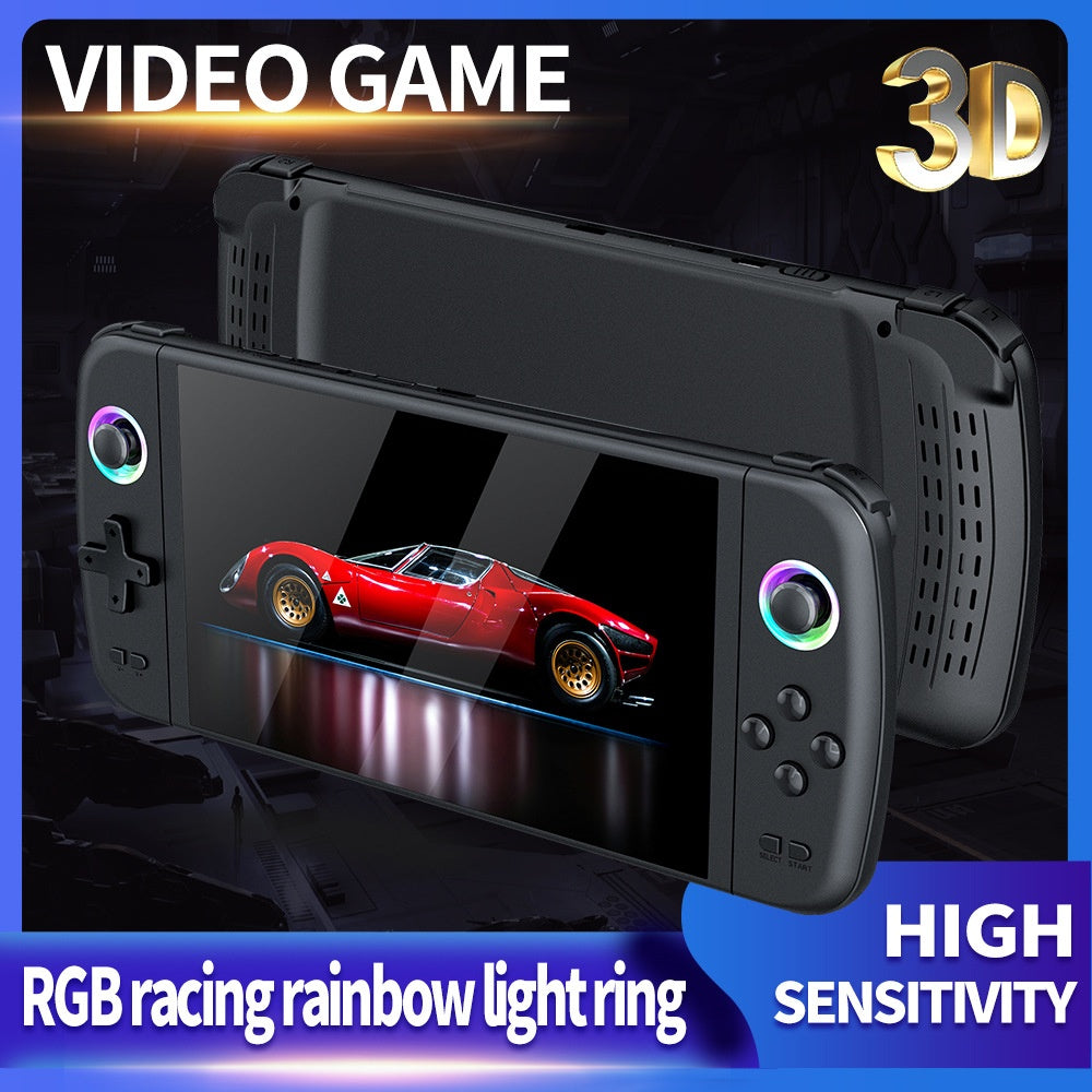 M27 7 Inch IPS Screen Handheld Game Console HD Output 20000+ Classic Games RGB Lighting Gamepad, with 64GB TF Card