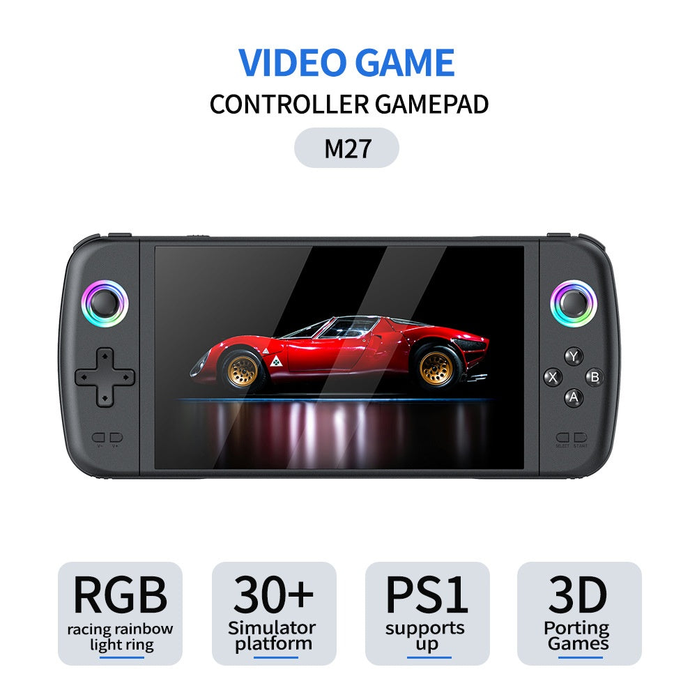 M27 7 Inch IPS Screen Handheld Game Console HD Output 20000+ Classic Games RGB Lighting Gamepad, with 64GB TF Card