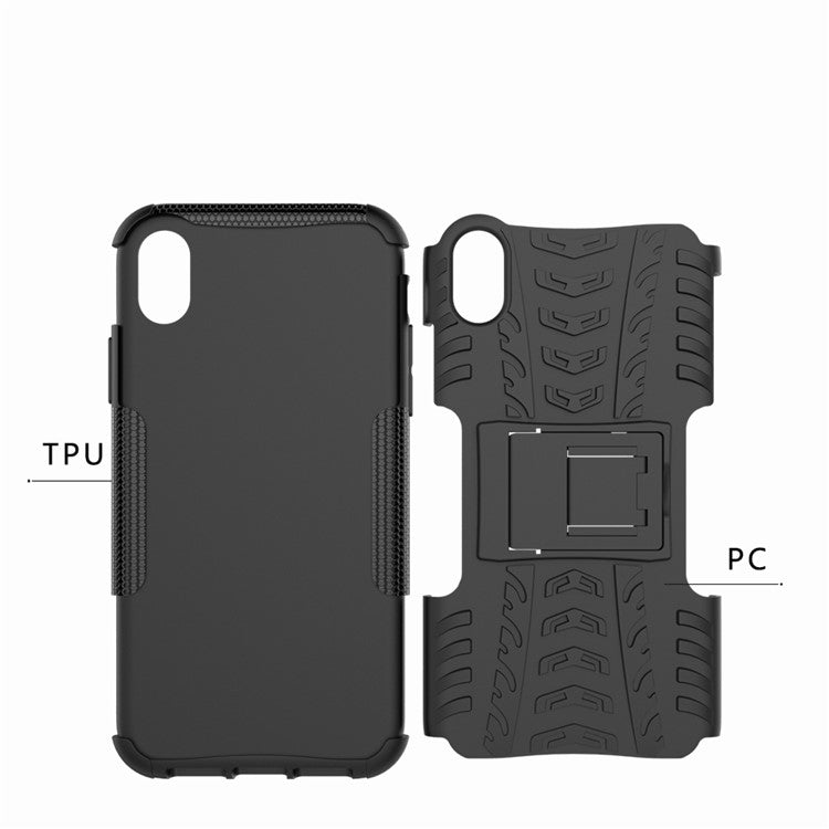 Tire Pattern Kickstand PC + TPU Combo Back Case for iPhone XR 6.1 inch- Black