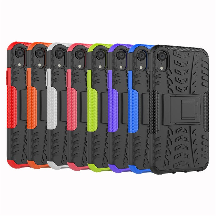 Tire Pattern Kickstand PC + TPU Combo Back Case for iPhone XR 6.1 inch- Black