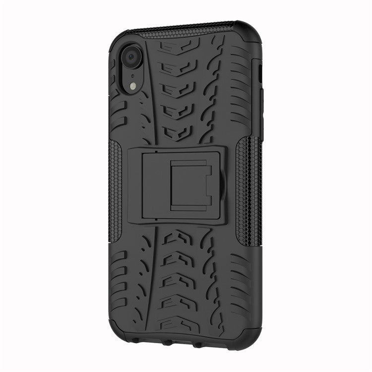 Tire Pattern Kickstand PC + TPU Combo Back Case for iPhone XR 6.1 inch- Black