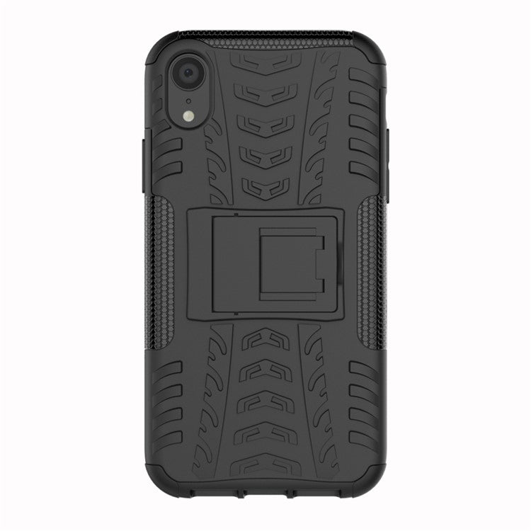 Tire Pattern Kickstand PC + TPU Combo Back Case for iPhone XR 6.1 inch- Black