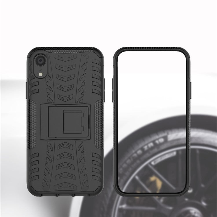 Tire Pattern Kickstand PC + TPU Combo Back Case for iPhone XR 6.1 inch- Black