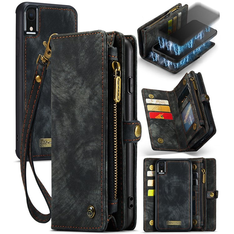 CASEME 008 Series Protective Cover for iPhone XR 6.1 inch, 2-in-1 Multi-slot Wallet Vintage PU Leather Cas