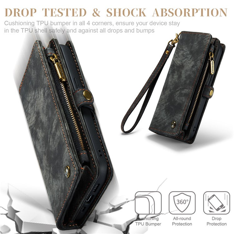 CASEME 008 Series Protective Cover for iPhone XR 6.1 inch, 2-in-1 Multi-slot Wallet Vintage PU Leather Cas