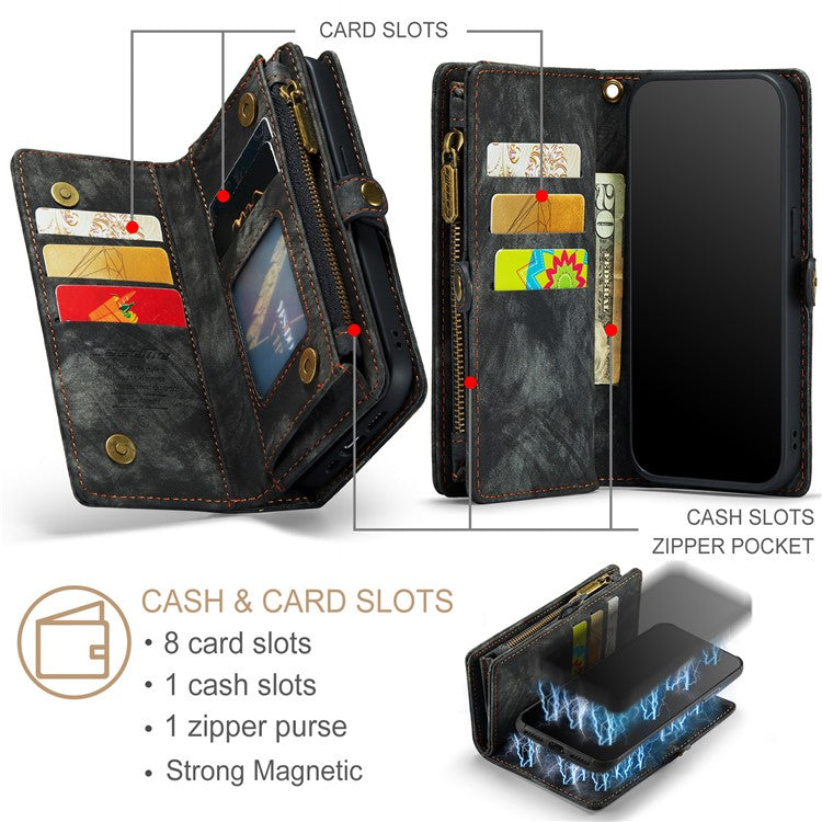 CASEME 008 Series Protective Cover for iPhone XR 6.1 inch, 2-in-1 Multi-slot Wallet Vintage PU Leather Cas