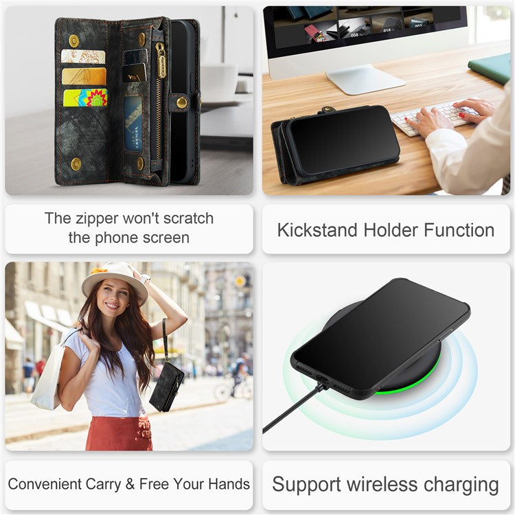 CASEME 008 Series Protective Cover for iPhone XR 6.1 inch, 2-in-1 Multi-slot Wallet Vintage PU Leather Cas