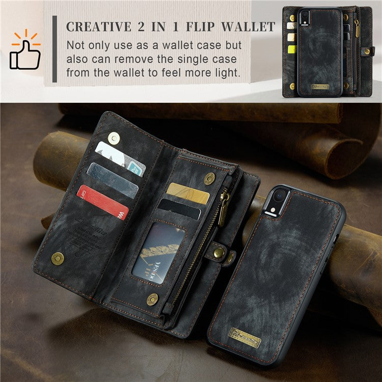 CASEME 008 Series Protective Cover for iPhone XR 6.1 inch, 2-in-1 Multi-slot Wallet Vintage PU Leather Cas