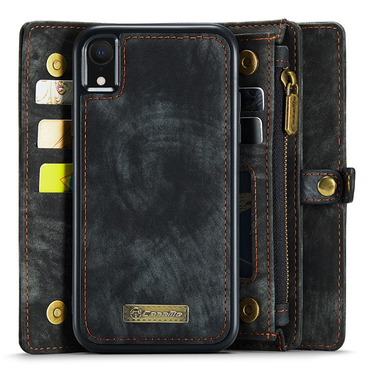 CASEME 008 Series Protective Cover for iPhone XR 6.1 inch, 2-in-1 Multi-slot Wallet Vintage PU Leather Cas