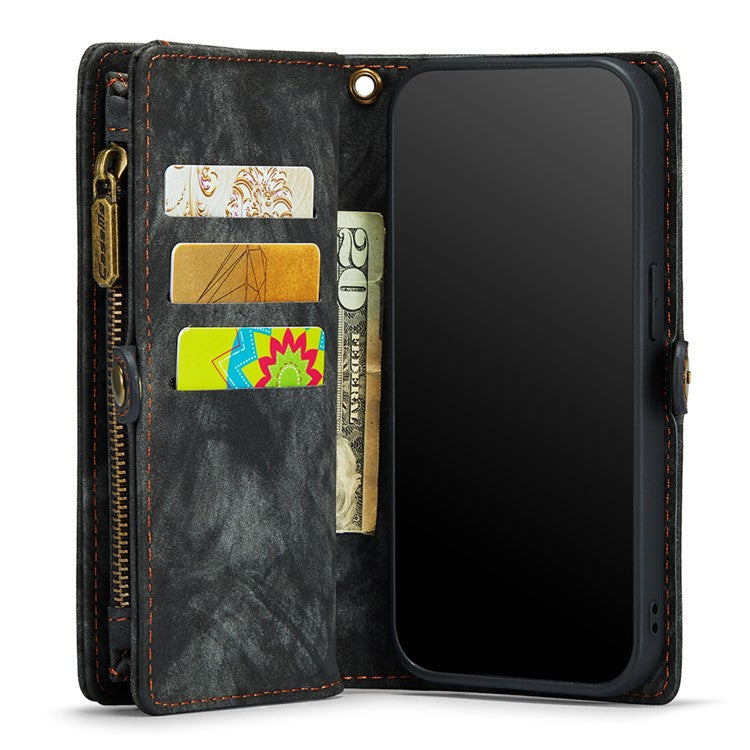 CASEME 008 Series Protective Cover for iPhone XR 6.1 inch, 2-in-1 Multi-slot Wallet Vintage PU Leather Cas