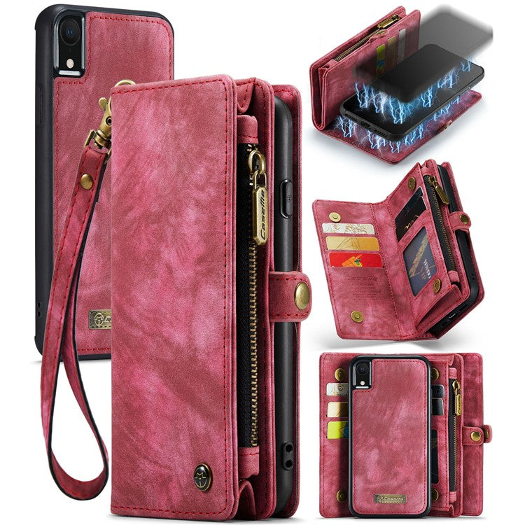 CASEME 008 Series Protective Cover for iPhone XR 6.1 inch, 2-in-1 Multi-slot Wallet Vintage PU Leather Cas