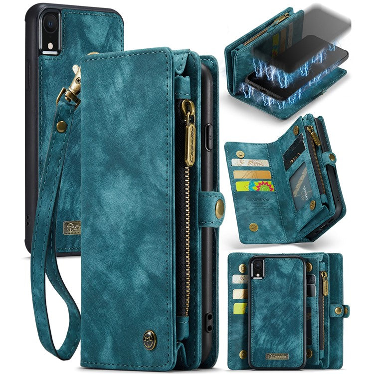 CASEME 008 Series Protective Cover for iPhone XR 6.1 inch, 2-in-1 Multi-slot Wallet Vintage PU Leather Cas
