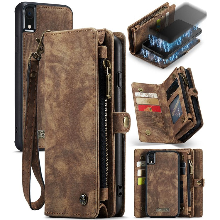 CASEME 008 Series Protective Cover for iPhone XR 6.1 inch, 2-in-1 Multi-slot Wallet Vintage PU Leather Cas