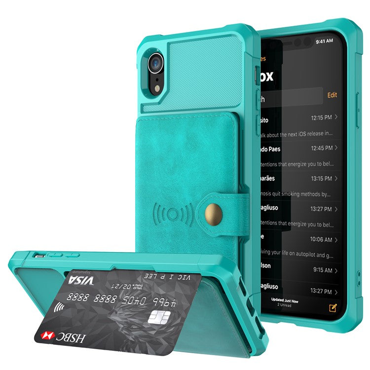 Leather Coated TPU Wallet Kickstand Shell with Built-in Magnetic Sheet for iPhone XR 6.1 inc