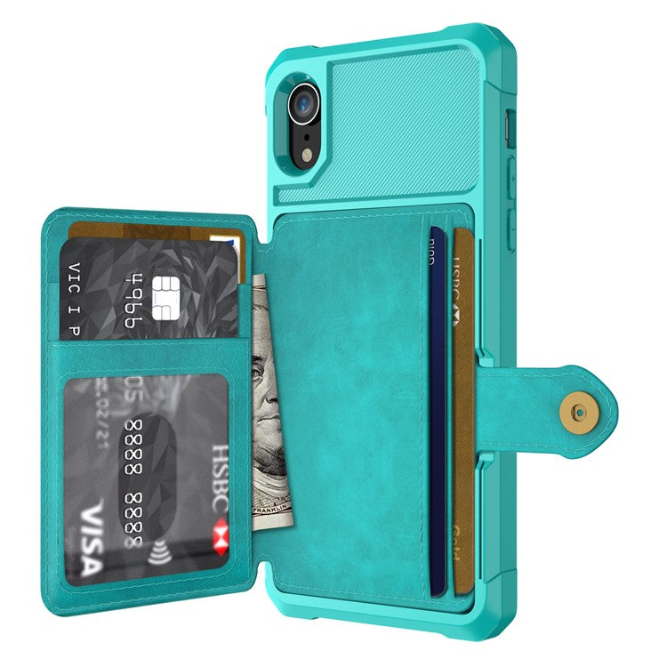 Leather Coated TPU Wallet Kickstand Shell with Built-in Magnetic Sheet for iPhone XR 6.1 inc