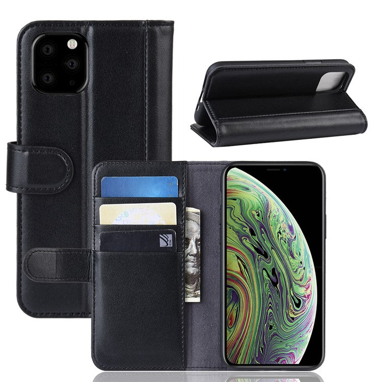 För iPhone 11 Pro Telefonfodral Äkta Split Läder Plånbok Mobilfodral Stativ