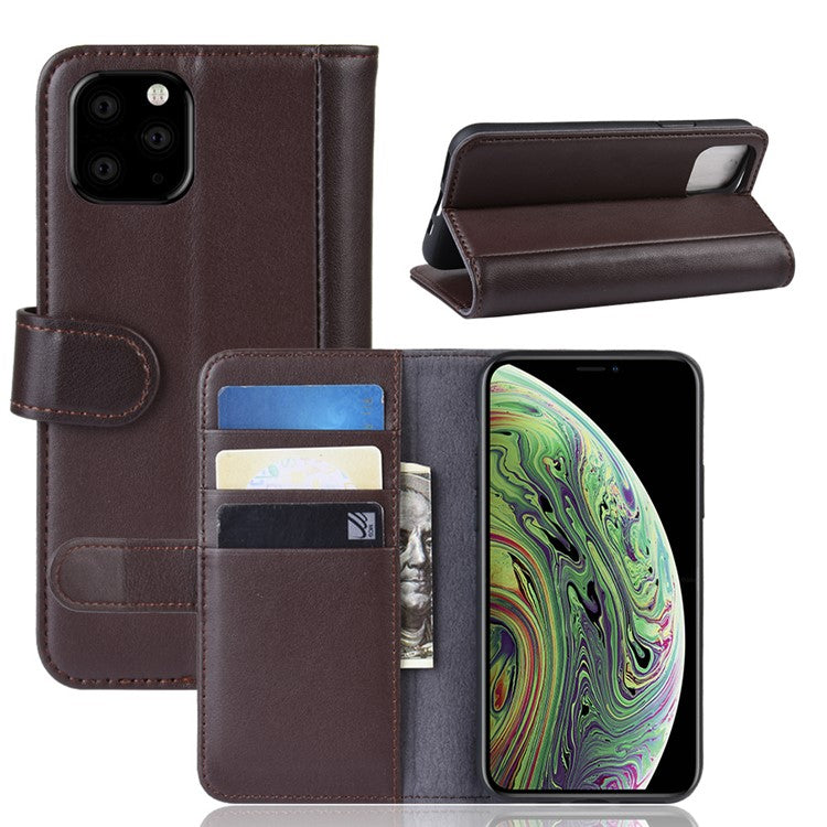 För iPhone 11 Pro Telefonfodral Äkta Split Läder Plånbok Mobilfodral Stativ
