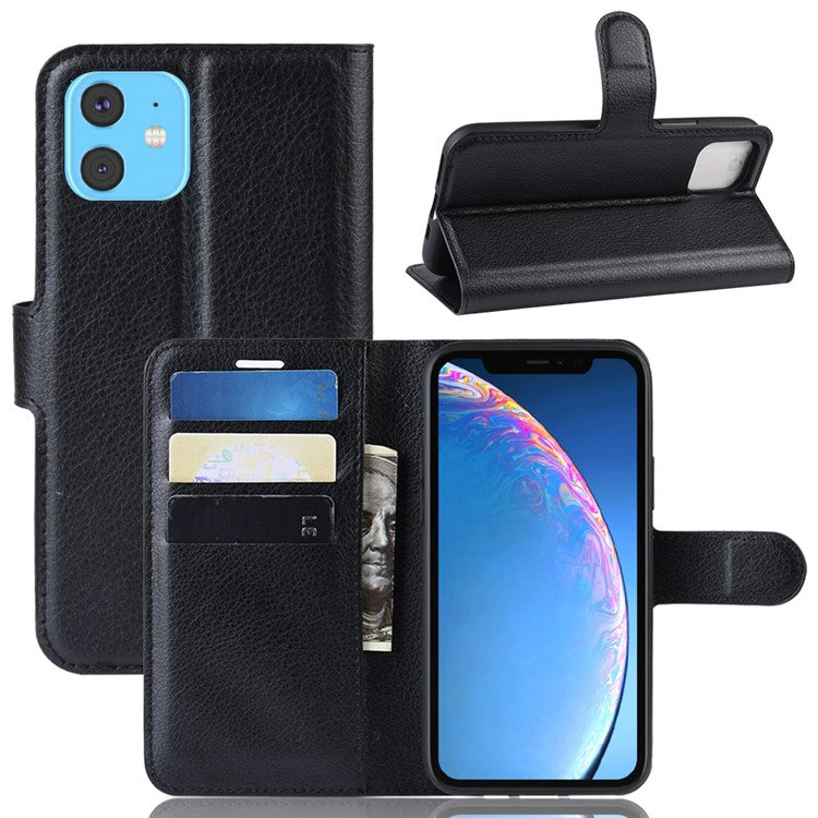 Litchi Skin Leather Wallet Stand Case for iPhone 11 6.1 inch (2019) with Soft TPU Inner Cas