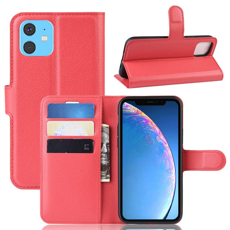Litchi Skin Leather Wallet Stand Case for iPhone 11 6.1 inch (2019) with Soft TPU Inner Cas