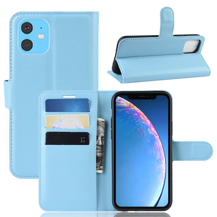 Litchi Skin Leather Wallet Stand Case for iPhone 11 6.1 inch (2019) with Soft TPU Inner Cas