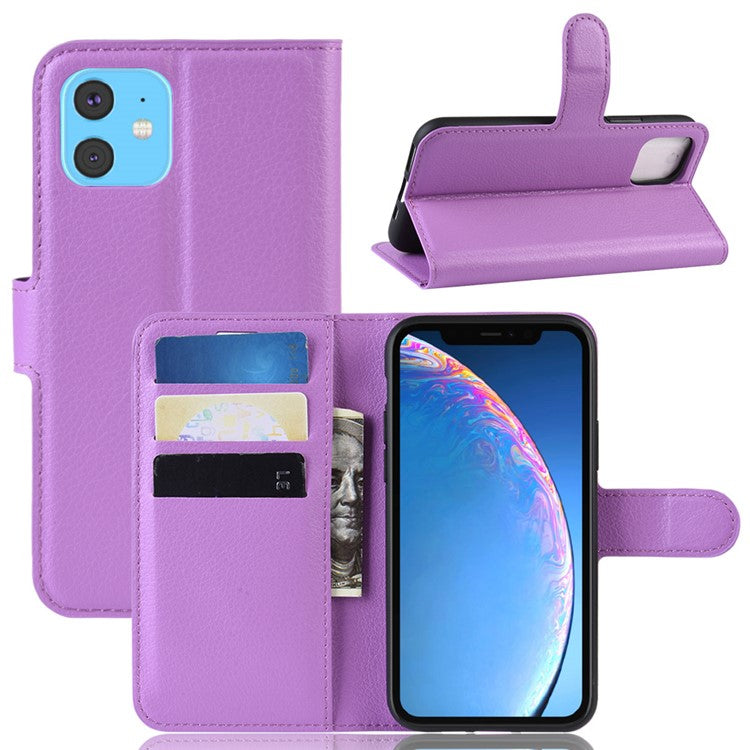Litchi Skin Leather Wallet Stand Case for iPhone 11 6.1 inch (2019) with Soft TPU Inner Cas