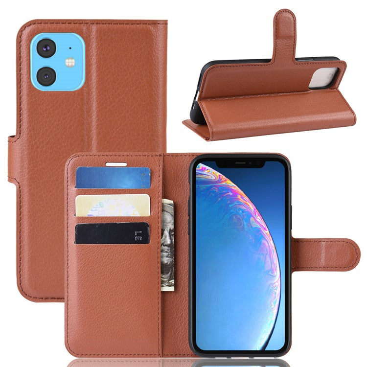 Litchi Skin Leather Wallet Stand Case for iPhone 11 6.1 inch (2019) with Soft TPU Inner Cas