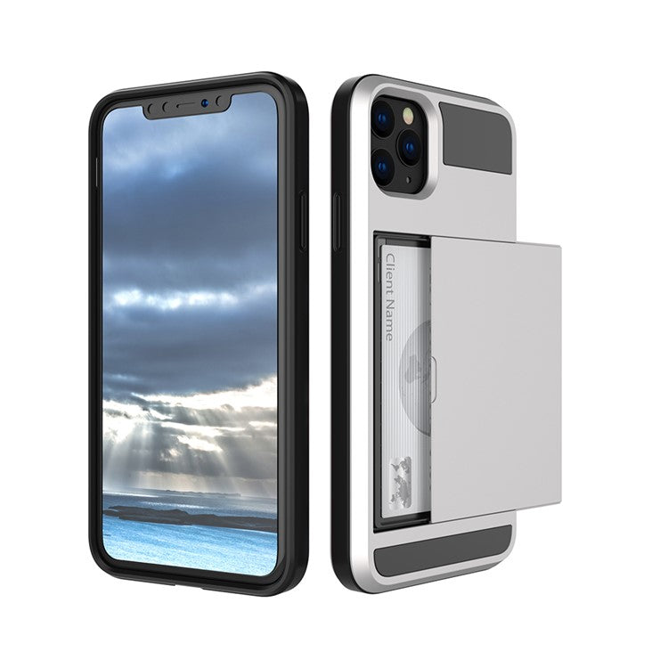 For iPhone 11 6.1 inch (2019) Slide Card Holder PC + TPU Hybrid Mobile Phone Casin