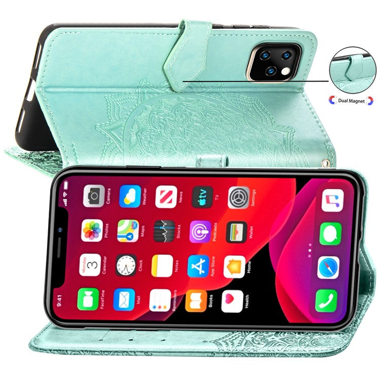 Embossed Mandala Flower Leather Wallet Stand Case for iPhone 11 6.1 inch (2019