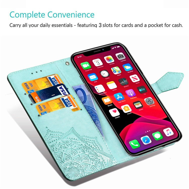 Embossed Mandala Flower Leather Wallet Stand Case for iPhone 11 6.1 inch (2019