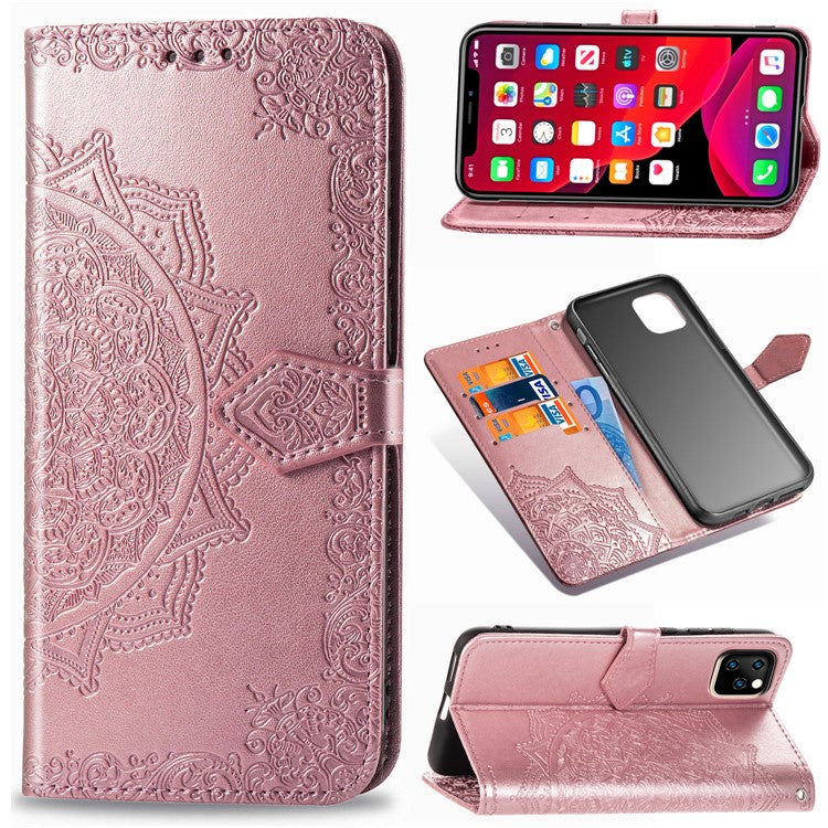 Embossed Mandala Flower Leather Wallet Stand Case for iPhone 11 6.1 inch (2019
