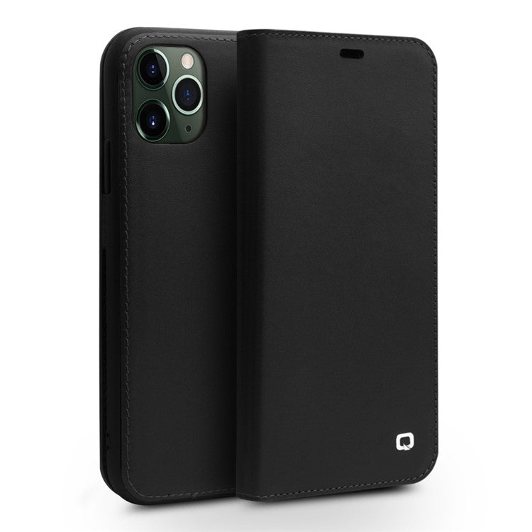QIALINO För iPhone 11 Pro 5,8 tum Top Cowhide Läder Telefonskydd Plånbok Fullt skydd Folio Flip Fodral