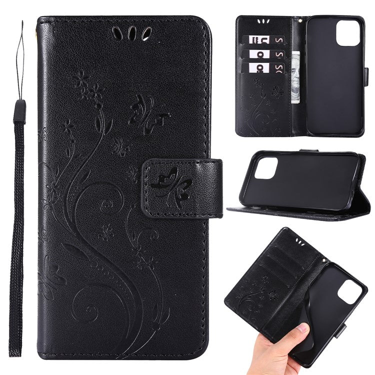 Imprint Butterfly Flower Leather Cover with Wallet for iPhone 12 Pro/1