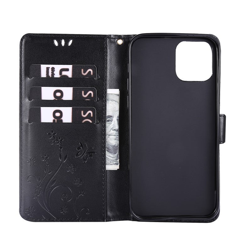 Imprint Butterfly Flower Leather Cover with Wallet for iPhone 12 Pro/1
