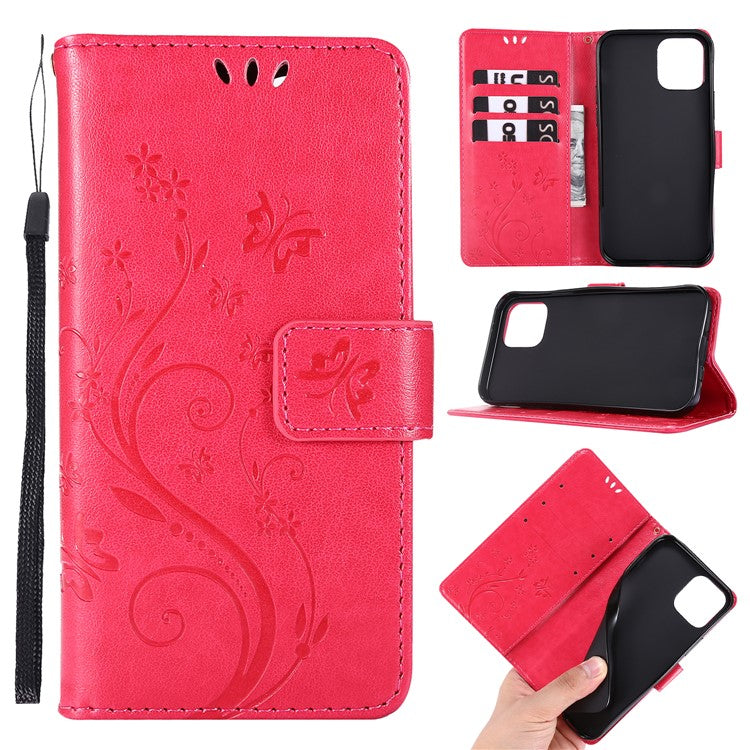Imprint Butterfly Flower Leather Cover with Wallet for iPhone 12 Pro/1