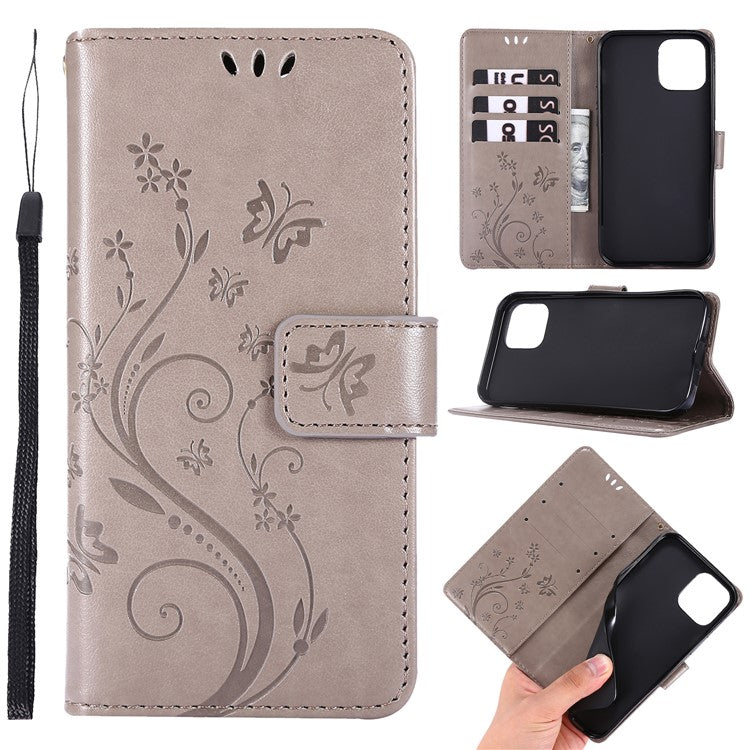 Imprint Butterfly Flower Leather Cover with Wallet for iPhone 12 Pro/1