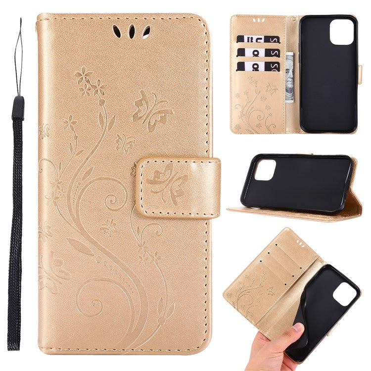 Imprint Butterfly Flower Leather Cover with Wallet for iPhone 12 Pro/1